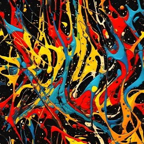 21'' Abstract Art | Color Art | Abstract Expressionism | Colorful Pattern | Black Yellow Orange Blue