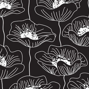 Sketched poppies in black