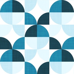 midcentury modern geometric with linen texutre - aqua blue
