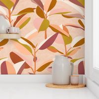Modern Warm Minimalist Rubber Plants in Earth and Peach Tones with Marble and Cork Look