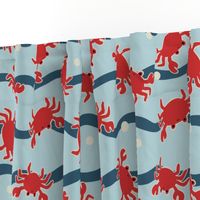 Tossed Red Crabs and Waves on Blue - Medium