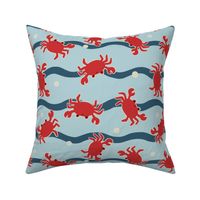 Tossed Red Crabs and Waves on Blue - Medium