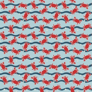 Tossed Red Crabs and Waves on Blue - Small