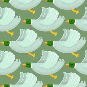 Ducks in Flight - Thyme green