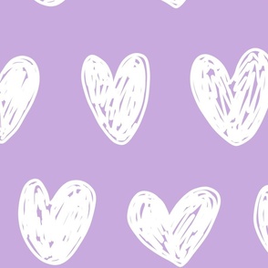 White doodle hearts on lilac 