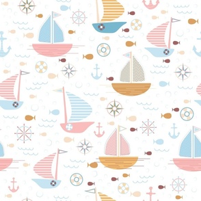 Sailing Regatta - Baby Blue and Pink - Pastel Colors - Nautical - Kids - Boats - Ocean - Coastal - Sports - Seaside - Sea - Yacht - Sailboat - Yachting