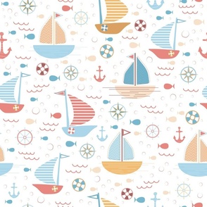 Sailing Regatta - Baby Blue, Mustard and Coral - Pastel Colors - Nautical - Kids - Boats - Ocean - Coastal - Sports - Seaside - Sea - Yacht - Sailboat - Yachting