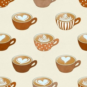 Latte Art in Cute Brown Coffee Mugs