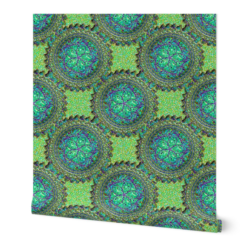 Sparkly Aqua on Celery Green Dots Large Scale