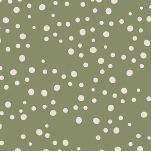 Beige Dots Hand-drawn and Scattered on a Warm Green Background