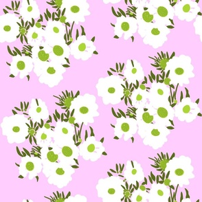 White Flower Bunch On Pastel Pink Retro Modern Wallpaper Style Grandmillennial Trend Coastal Grandma Floral Repeat Pattern