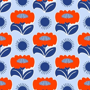 It’s Gonna Be A Great Day! Mini Fun Cheerful Daisy Flowers Red, White And Blue With Navy Sunshine Retro Modern Sticker Wallpaper Style Sunny Scandi 4th Of July Summer Floral Sun Pattern