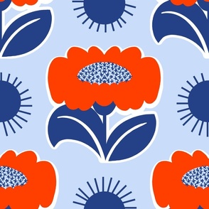 It’s Gonna Be A Great Day! Fun Cheerful Daisy Flowers Red, White And Blue With Navy Sunshine Retro Modern Sticker Wallpaper Style Sunny Scandi 4th Of July Summer Floral Sun Pattern