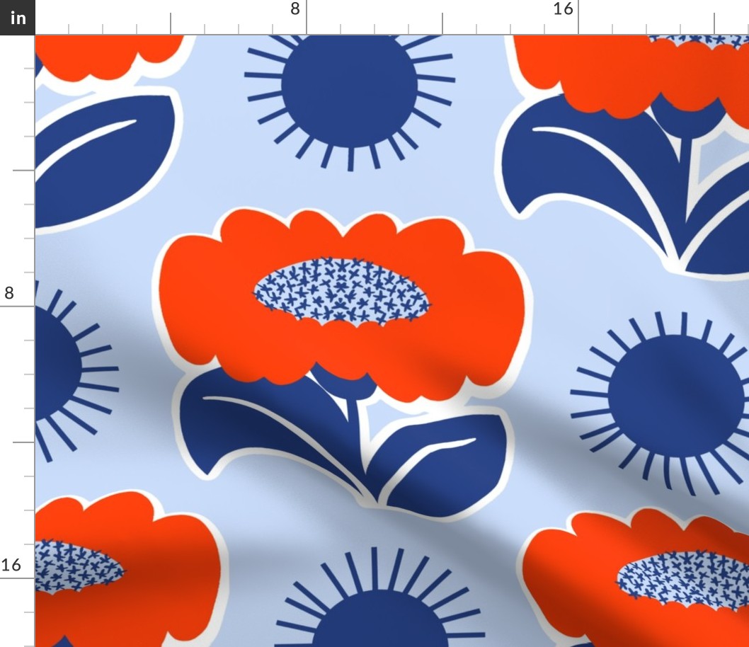 It’s Gonna Be A Great Day! Fun Cheerful Daisy Flowers Red, White And Blue With Navy Sunshine Retro Modern Sticker Wallpaper Style Sunny Scandi 4th Of July Summer Floral Sun Pattern