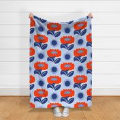 It’s Gonna Be A Great Day! Big Fun Cheerful Daisy Flowers Red, White And Blue With Navy Sunshine Retro Modern Sticker Wallpaper Style Sunny Scandi 4th Of July Summer Floral Sun Pattern