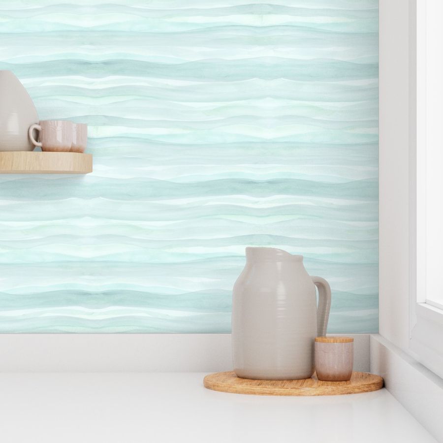 watercolor stripes in waves minimalism horizontal - aqua 