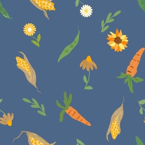 FARMERS MARKET SUMMER VEGETABLES DENIM BLUE