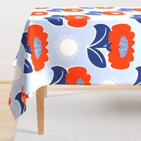 It’s Gonna Be A Great Day! Big Fun Cheerful Daisy Flowers Red, White And Blue With White Sunshine Retro Modern Sticker Wallpaper Style Sunny Scandi 4th Of July Summer Floral Sun Pattern