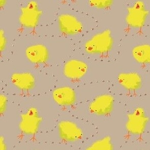 Handdrawn Cute fluffy yellow Easter Chicks and Corn // Warm Neutral Beige SMALL