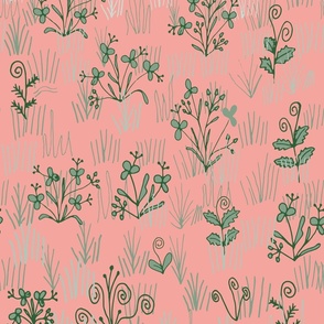 Flowers among grassland - pretty pink green