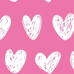 White doodle hearts on pink 
