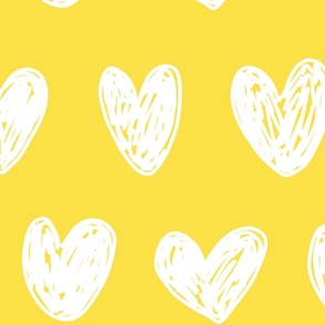 White doodle hearts on sunshine yellow 
