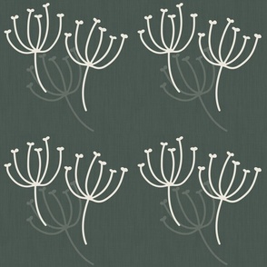 Dandelions Forest Green Linen | Hand Drawn