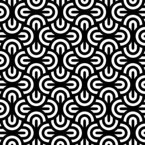 Black and White Mod Geometric Basket Weave Curves Small Print 