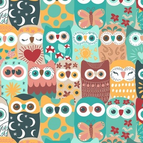 big// Owls crowd stripes lines folk boho Farm Vintage