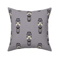 Medium Scale // Art Nouveau Sparse Botanical Motif with Dragonfly and Florals in Lavender Gray, Periwinkle, Black and Cream