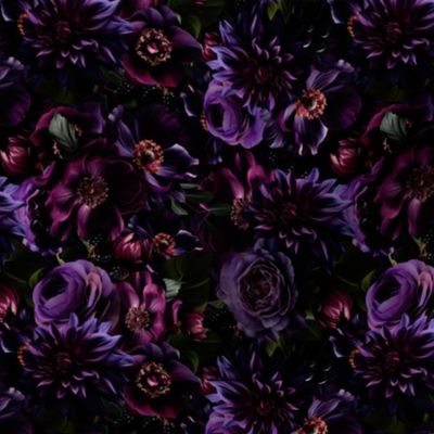 Custumer Request - Turned left - Opulent Purple Mauve Antique Baroque Luxury Maximalistic Dahlia Flowers Dark Purple Romanticism Drama -   Gothic And Mystic inspired on black