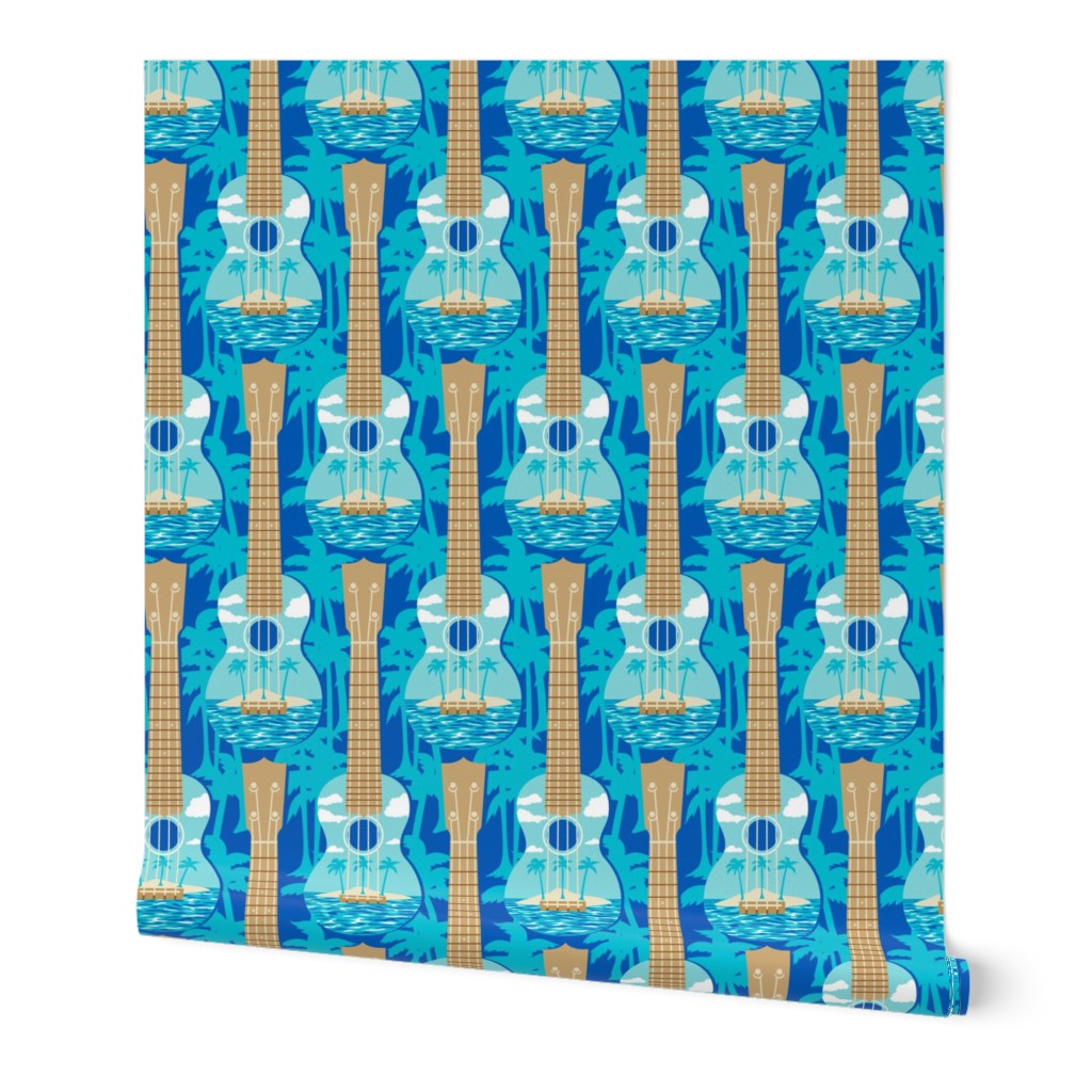 Ukulele island in pacific blue. Large scale