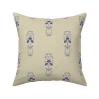 Medium Scale // Art Nouveau Sparse Botanical Motif with Dragonfly and Florals in Cream, Lavender Grey and Periwinkle Blue