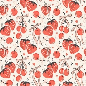 Sweet Treats - Strawberries Cherries Bows Ivory Red Small