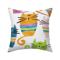 cat - percy cat large - funny watercolor cats - cute colorful cat fabric and wallpaper