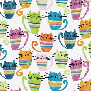 cat - percy cat - funny watercolor cats - cute colorful cat fabric and wallpaper