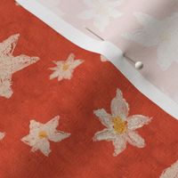 Orange canvas - white starry flowers