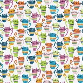 cat - percy cat small - funny watercolor cats - cute colorful cat fabric and wallpaper