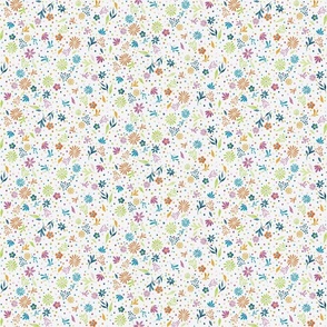 cute watercolor floral small - percy cat coordinate - colorful flower and leaf - lovely watercolor floral fabric and wallpaper