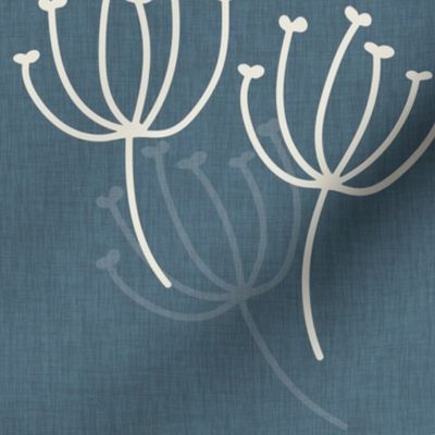 Dandelions Blue Linen  | Hand Drawn