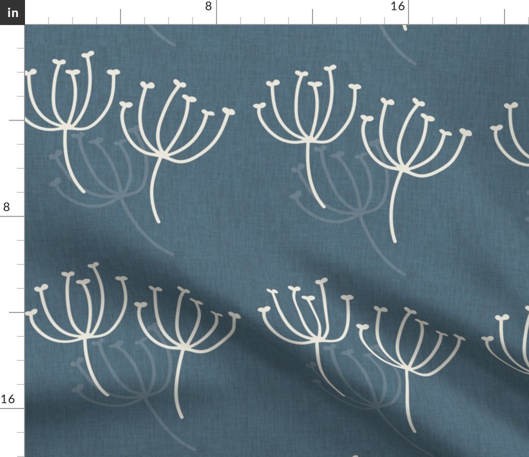 Dandelions Blue Linen  | Hand Drawn