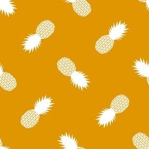 Small Tossed Pineapples, White on Mustard Yellow