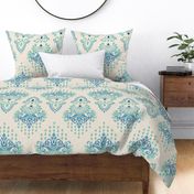 (2x) Diamond Ikat Damask | Aquastone - ‘2024 SW Blues & Greens Anthology’ Palette Coordinate