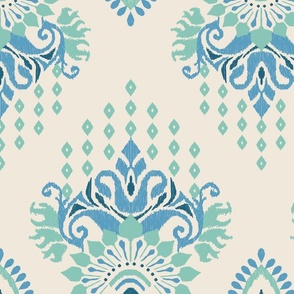 (2x) Diamond Ikat Damask | Aquastone - ‘2024 SW Blues & Greens Anthology’ Palette Coordinate