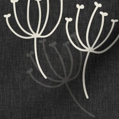 Dandelions Black Linen | Hand Drawn