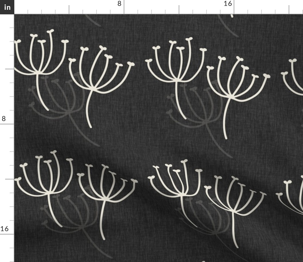 Dandelions Black Linen | Hand Drawn