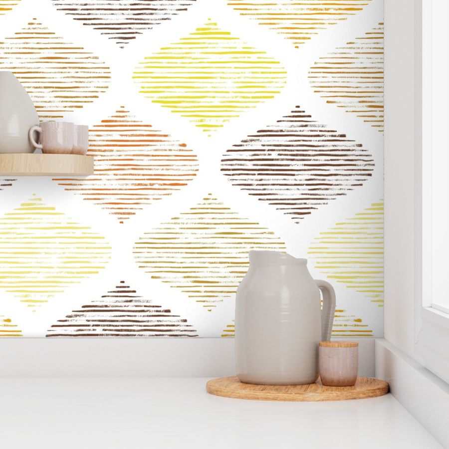 boho ogee - autumn color palette - hand-drawn warm minimalist ogee wallpaper