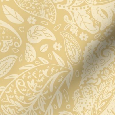 beautiful floral ornate paisley warm sunny yellow and pastel yellow - large scale