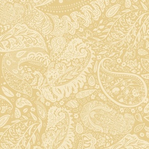 beautiful floral ornate paisley warm sunny yellow and pastel yellow - large scale