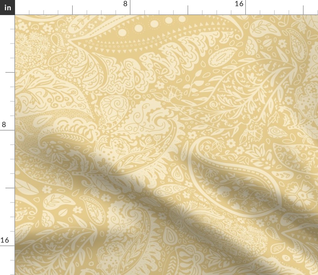 beautiful floral ornate paisley warm sunny yellow and pastel yellow - large scale